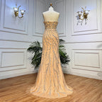 Champagne Luxury Mermaid Evening Dresses Long Gowns with Half Purr Sleeves and Elegant for Women Party LA71120