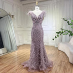 Champagne Mermaid Elegant Evening Dresses Diamond Feathers Sleeveless Formal Luxury Beaded 2025 LA70350