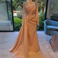 Champagne Mermaid Overskirt Evening Dresses Gowns 2025 Elegant Beaded Satin  For Women Party LA71430
