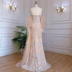 Champagne Mermaid Sexy Spaghetti Straps High Split Overskirt Evening Dresses Gowns Luxury Beaded 2025 LA71727