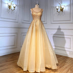 Champange A-Line Crystal Beaded Sexy Lace Up Luxury Dubai Evening Dresses Gowns For Women Wedding Party LA70232