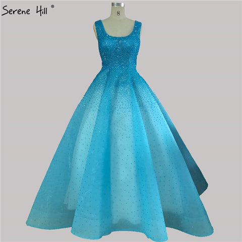 Champange A-Line Crystal Beaded Sexy Lace Up Luxury Dubai Evening Dresses Gowns For Women Wedding Party LA70232