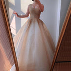 Champange A-Line Crystal Beaded Sexy Lace Up Luxury Dubai Evening Dresses Gowns For Women Wedding Party LA70232