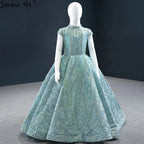 Clear Water Blue Sparkle Flower Girl Dresses Cap Sleeves  For Party And Wedding 2025 HTA0051