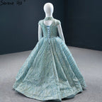 Clear Water Blue Sparkle Flower Girl Dresses Cap Sleeves  For Party And Wedding 2025 HTA0051