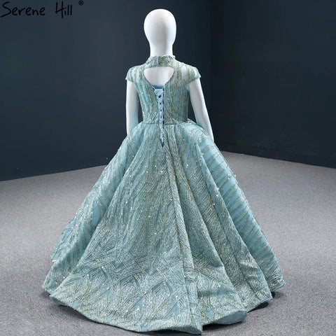 Clear Water Blue Sparkle Flower Girl Dresses Cap Sleeves  For Party And Wedding 2025 HTA0051