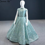 Clear Water Blue Sparkle Flower Girl Dresses Cap Sleeves  For Party And Wedding 2025 HTA0051
