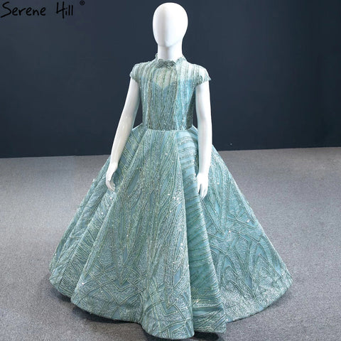 Clear Water Blue Sparkle Flower Girl Dresses Cap Sleeves  For Party And Wedding 2025 HTA0051