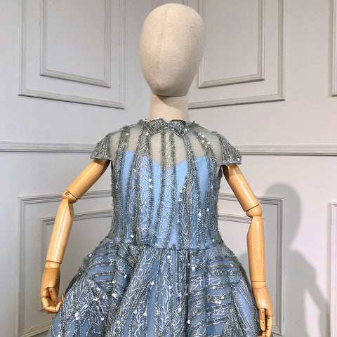 Clear Water Blue Sparkle Flower Girl Dresses Cap Sleeves  For Party And Wedding 2025 HTA0051