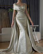 Dubai Gold Mermaid Evening Dress with Overskirt LA70626A