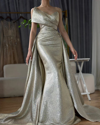 Dubai Gold Mermaid Evening Dress with Overskirt LA70626A