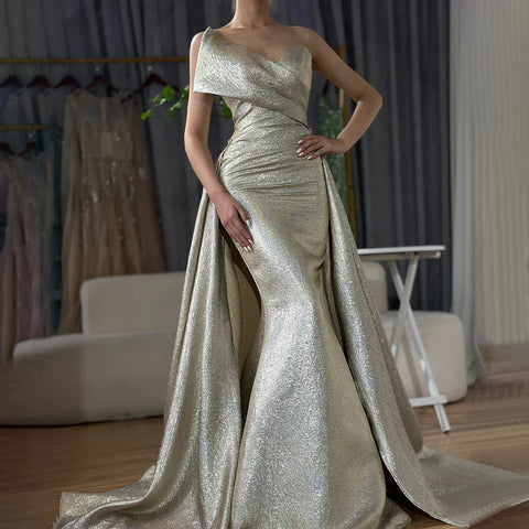 Dubai Gold Mermaid Evening Dress with Overskirt LA70626A
