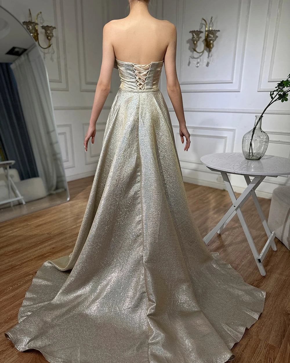 Dubai Gold Mermaid Evening Dress with Overskirt LA70626A