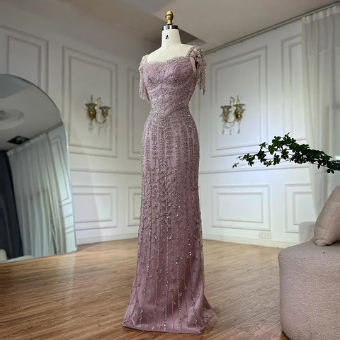 Pink Elegant Mermaid Beaded Evening Dress Gown LA72787