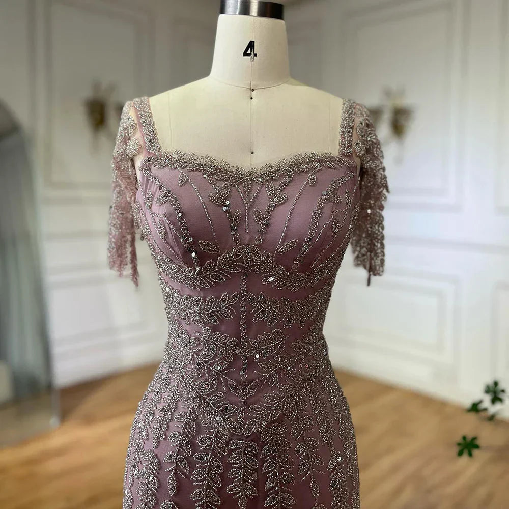 Pink Elegant Mermaid Beaded Evening Dress Gown LA72787