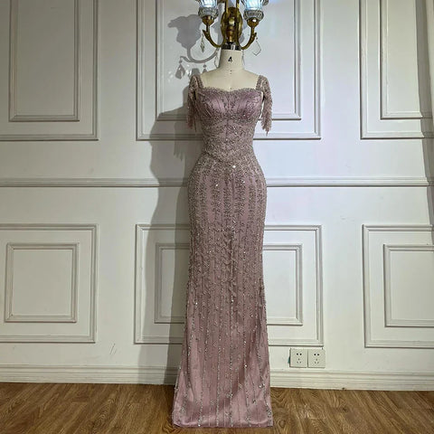 Pink Elegant Mermaid Beaded Evening Dress Gown LA72787