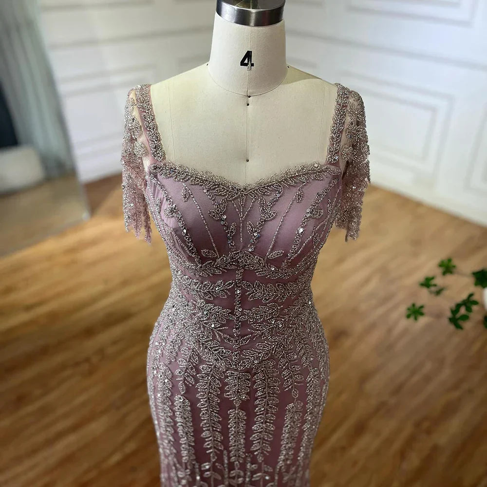 Pink Elegant Mermaid Beaded Evening Dress Gown LA72787