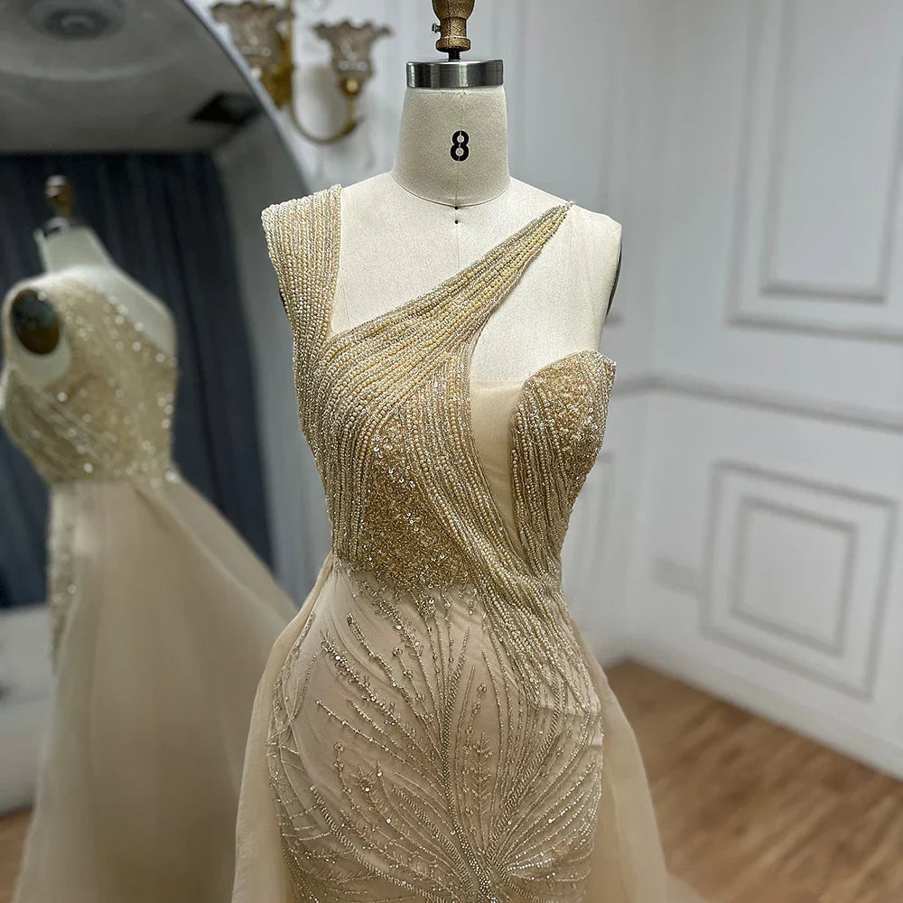 Vestido de noche verde sirena color nude 2025 con elegante sobrefalda de un solo hombro para ocasiones formales LA72031A 