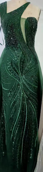 Vestido de noche verde sirena color nude 2025 con elegante sobrefalda de un solo hombro para ocasiones formales LA72031A 