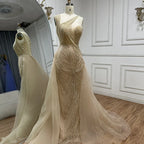 Vestido de noche verde sirena color nude 2025 con elegante sobrefalda de un solo hombro para ocasiones formales LA72031A 