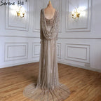 Vestido de noche de sirena de lujo marrón 2025, elegante con cuentas y abertura alta para ocasiones formales LA70301L 