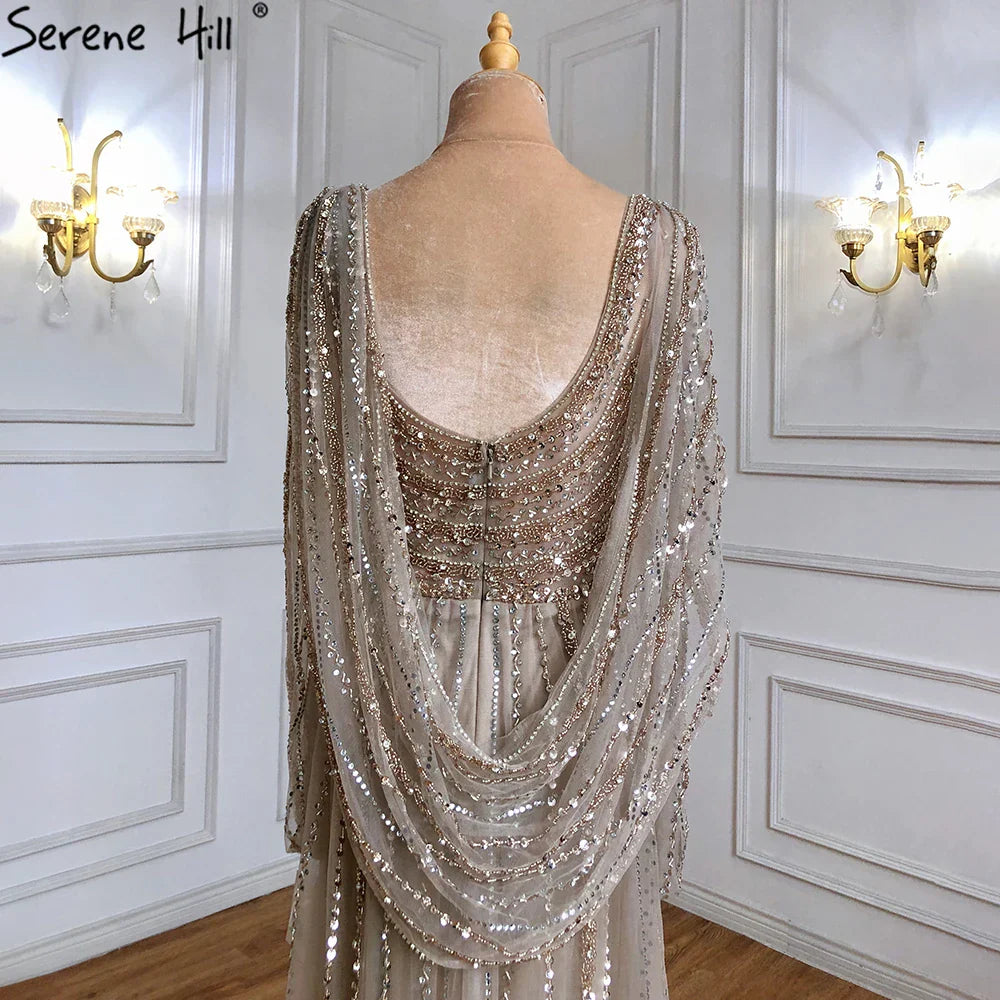 Vestido de noche de sirena de lujo marrón 2025, elegante con cuentas y abertura alta para ocasiones formales LA70301L 