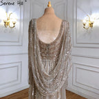 Vestido de noche de sirena de lujo marrón 2025, elegante con cuentas y abertura alta para ocasiones formales LA70301L 