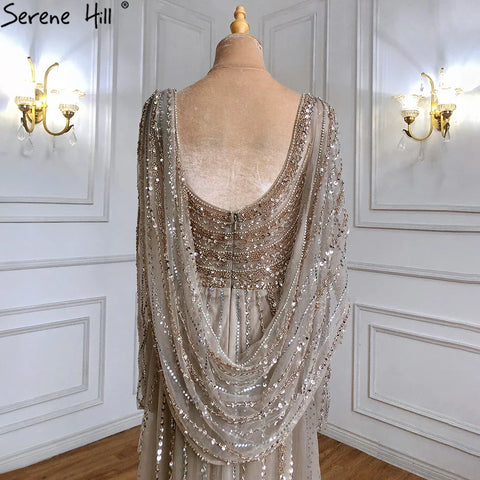 2025 Brown Luxury Mermaid Evening Dress Gown Beaded Elegant High Split For Formal Occasion LA70301L