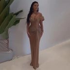 Vestidos de noche color nude con cuentas y abertura alta, estilo árabe saudí, para ocasiones formales LA72807 