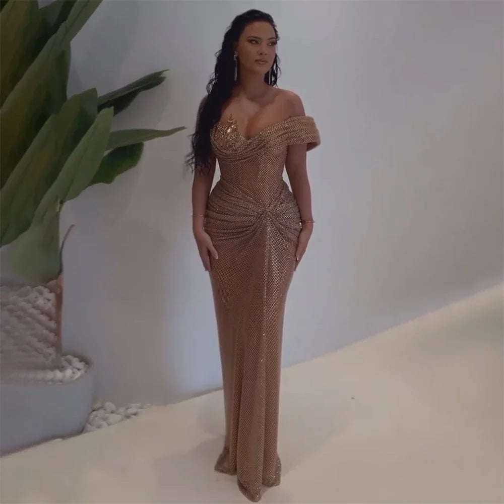 Vestidos de noche color nude con cuentas y abertura alta, estilo árabe saudí, para ocasiones formales LA72807 