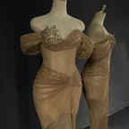 Vestidos de noche color nude con cuentas y abertura alta, estilo árabe saudí, para ocasiones formales LA72807 