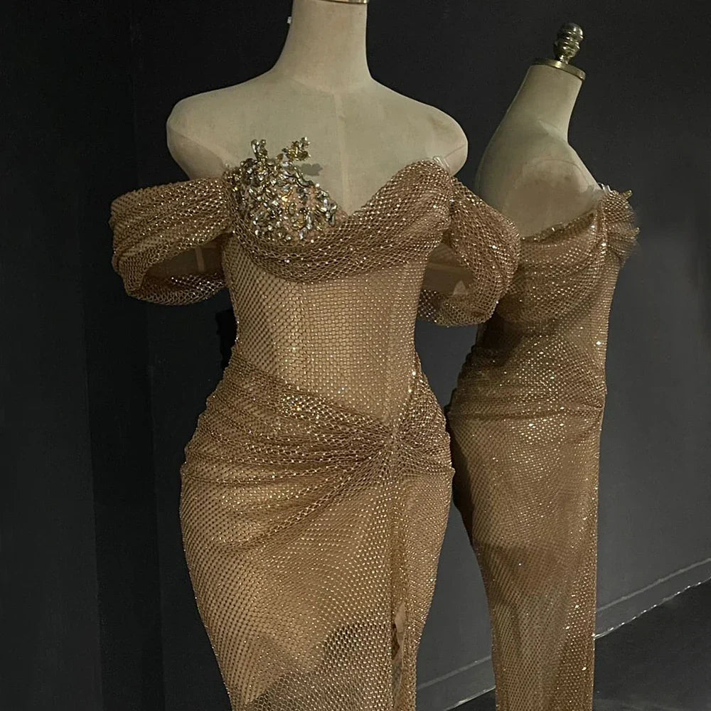Vestidos de noche color nude con cuentas y abertura alta, estilo árabe saudí, para ocasiones formales LA72807 