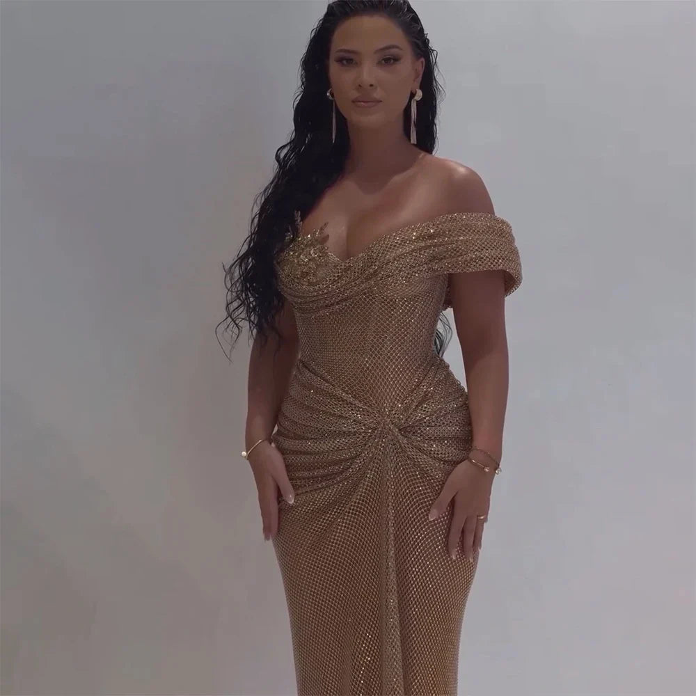 Vestidos de noche color nude con cuentas y abertura alta, estilo árabe saudí, para ocasiones formales LA72807 