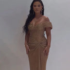 Vestidos de noche color nude con cuentas y abertura alta, estilo árabe saudí, para ocasiones formales LA72807 