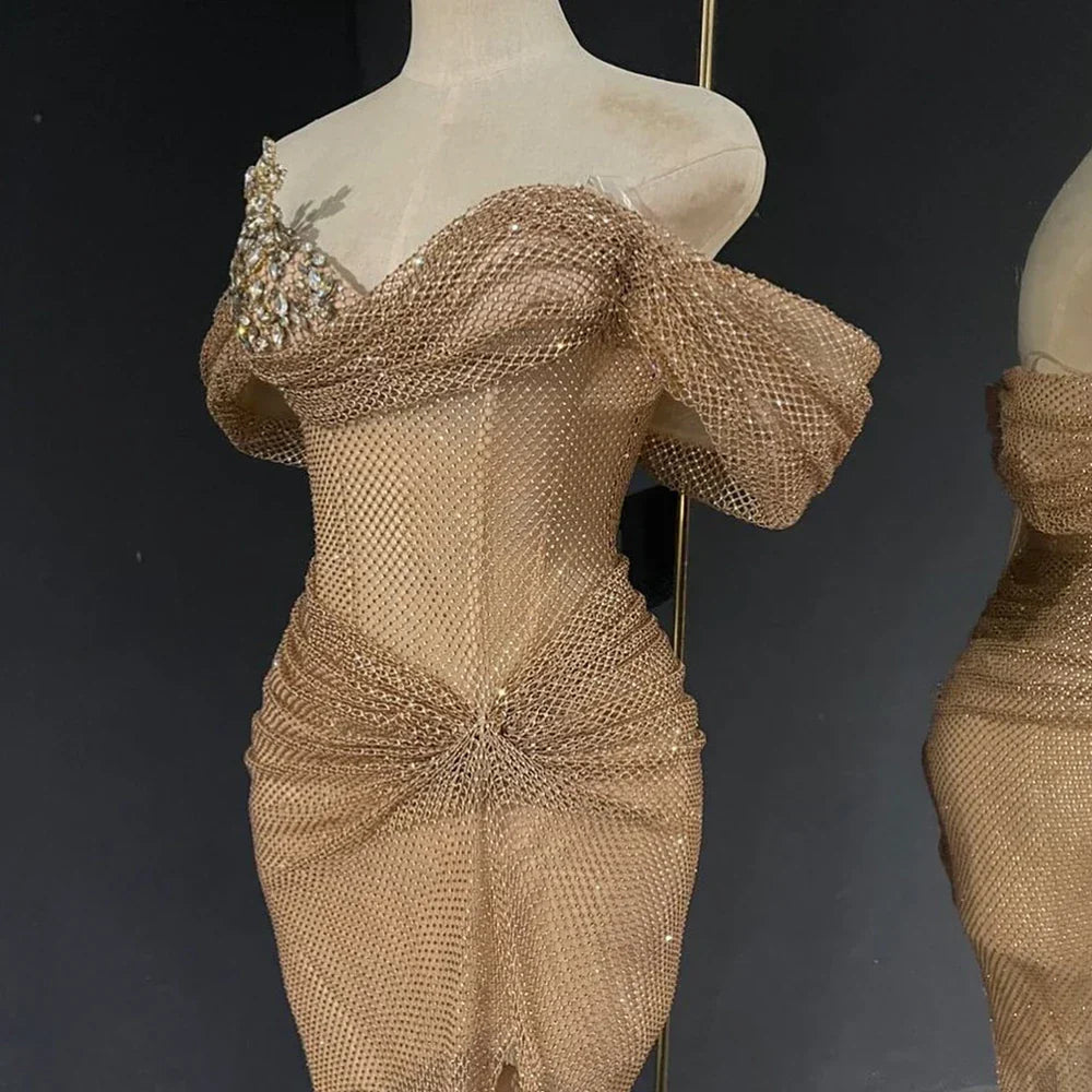 Vestidos de noche color nude con cuentas y abertura alta, estilo árabe saudí, para ocasiones formales LA72807 