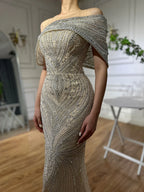 Vestido de noche de sirena con cuentas color nude plateado, estilo saudí, para ocasiones formales LA72800 (2025) 