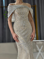 Vestido de noche de sirena con cuentas color nude plateado, estilo saudí, para ocasiones formales LA72800 (2025) 