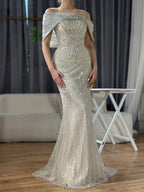 Vestido de noche de sirena con cuentas color nude plateado, estilo saudí, para ocasiones formales LA72800 (2025) 