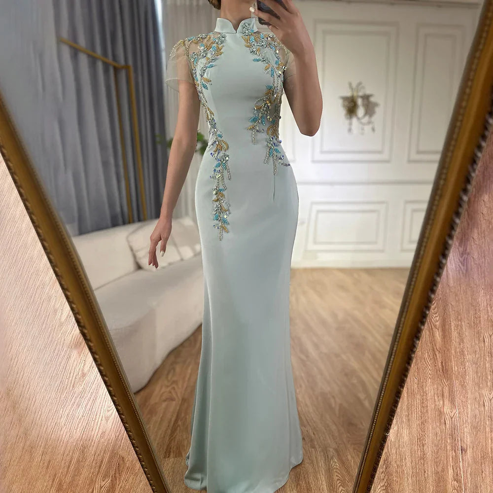 Vestido de noche de satén con cuentas estilo sirena y corsé de Saudi Mint 2025 para ocasiones formales LA72797 