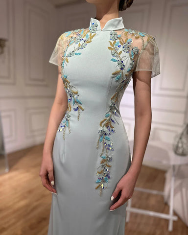 Robe de soirée sirène en satin perlé, couleur menthe saoudienne, avec corset, pour une occasion spéciale, LA72797, 2025 
