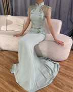 Vestido de noche de satén con cuentas estilo sirena y corsé de Saudi Mint 2025 para ocasiones formales LA72797 