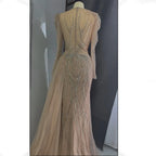 Vestidos de noche árabes color nude con cuentas y cristales, estilo saudí, con sobrefalda para ocasiones formales LA72812 