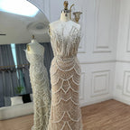 Vestidos de noche de sirena sin tirantes con perlas saudíes color nude, modelo LA72816, para ocasiones formales (2025) 