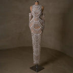 Vestido de noche elegante estilo sirena color nude de Arabia, con perlas y cuentas, ideal para ocasiones formales (2025) LA72091A 
