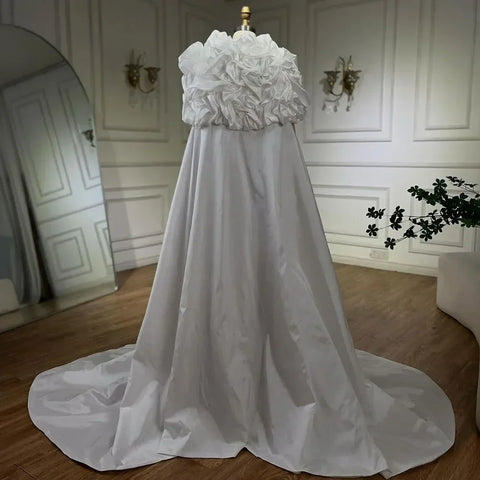 Arabia White Nude Pearls Beaded Mermaid Long Cloak Dubai Evening Dress for Formal Occasion LA72091C