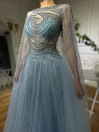 Vestidos de noche árabes color caramelo saudí con mangas tipo capa, corte en A y cuentas para bodas 2025 LA72799 