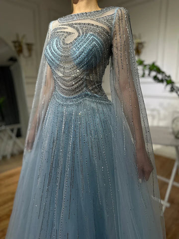 Arabic Caramel Saudi Evening Dresses with Cape Sleeves A-Line Beaded For Wedding Party 2025 LA72799