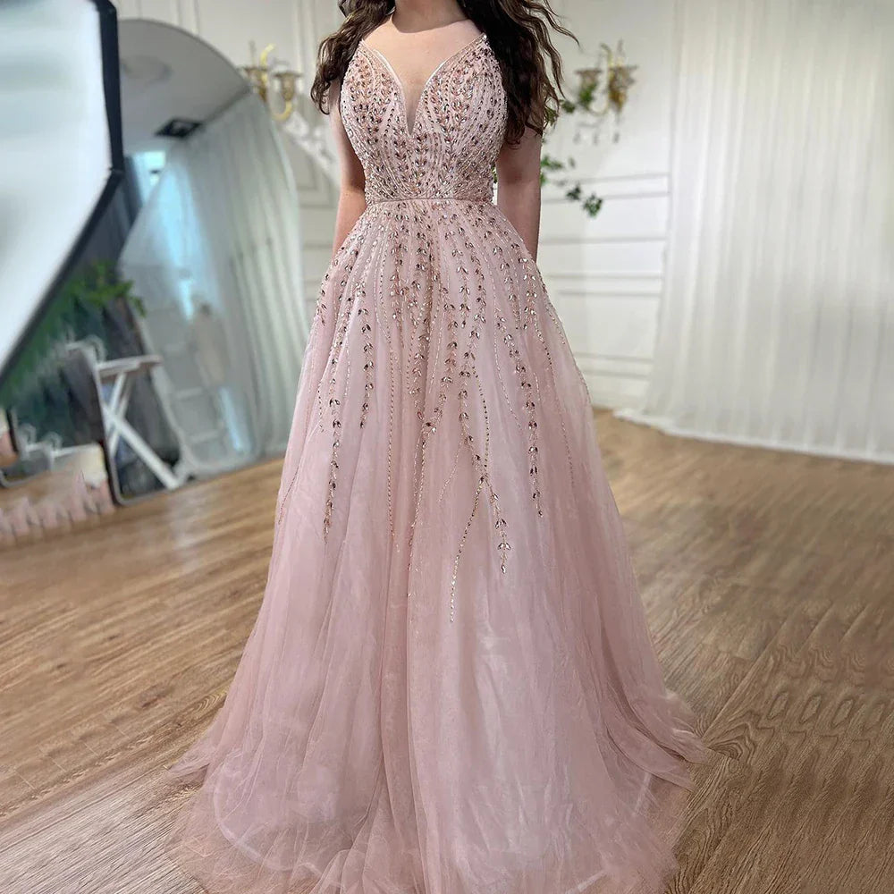 Vestido de graduación largo árabe de corte A con tirantes finos, estilo 2025, ideal para fiestas escolares y eventos de celebridades (LA71887) 