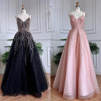 Vestido de graduación largo árabe de corte A con tirantes finos, estilo 2025, ideal para fiestas escolares y eventos de celebridades (LA71887) 