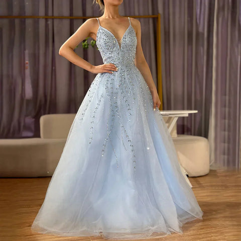 Robe de soirée arabe longue trapèze à bretelles spaghetti, tenue de bal de fin d'année, LA71887 